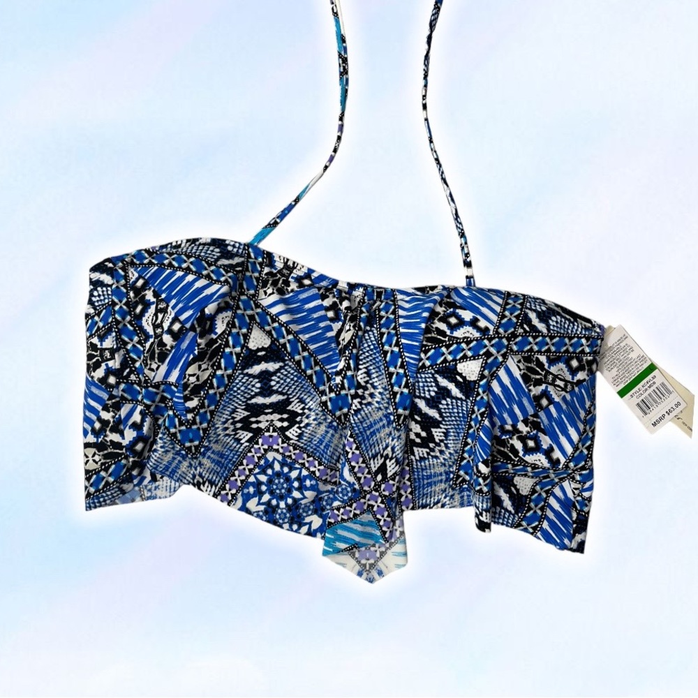 Geo-Print Bandeau Swimsuit Top (Size Large): bikini top, swimwear, swimsuit